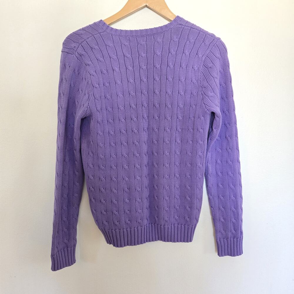 Ralph Lauren Sport Purple Cable Knit V-Neck Sweater L 100% Cotton Y2K Preppy - Picture 2 of 5